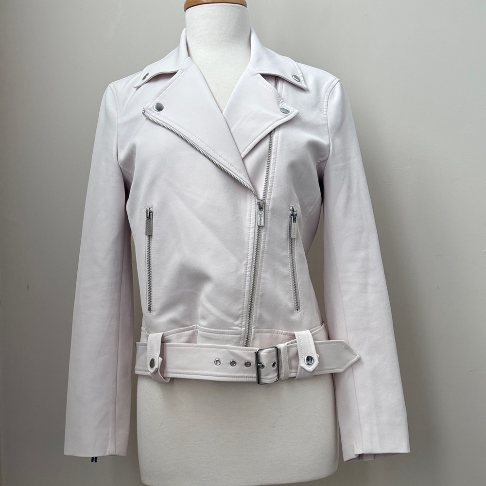 T Tahari Light Pale  Pink Leather Jacket